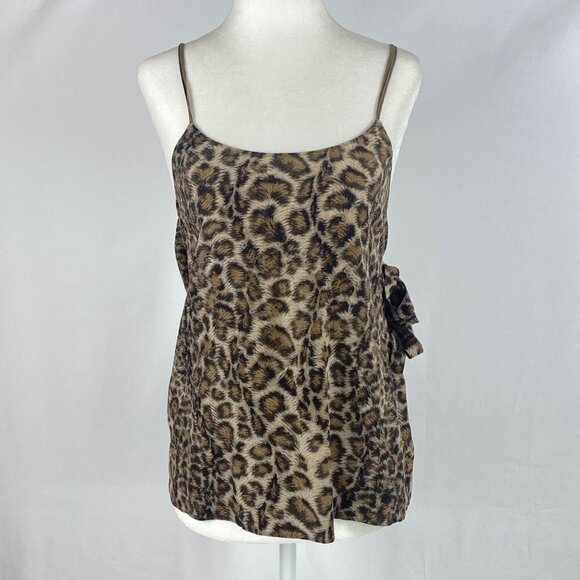 Leopard Print Silk Tank Top Size S Helmut Lang Spaghetti Strap Wrap Tie - Picture 1 of 12